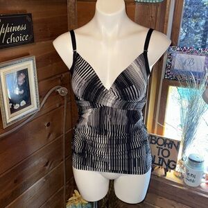 Calvin Klein Black and White Fitted Graphic Camisole TANKINI BATHING SUIT TOP